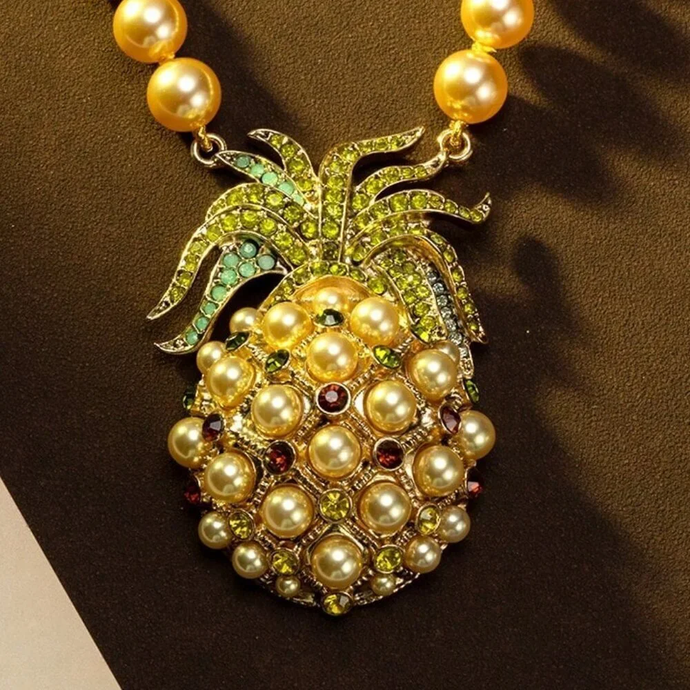 Multicolor  Women's Pineapple Design Necklace And Earrings Set